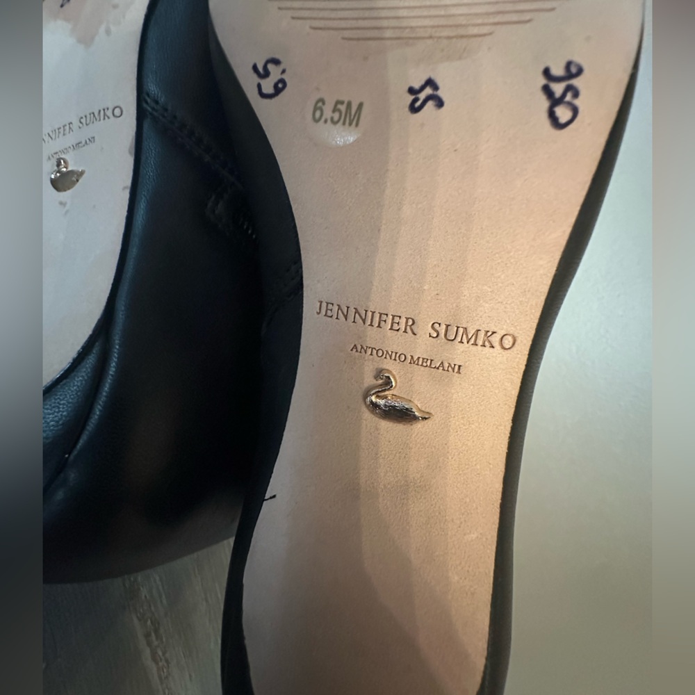 Jennifer Sumko x Antonio Melani Black Leather Pointed Toe Kitten Heel Boots 6.5M - Picture 6 of 7